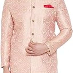 Men Men's Pink Silk Blend Sherwani Only Top-image-37