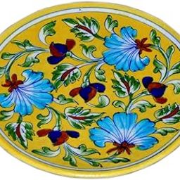 Craft Park Jaipur Blue Pottery Lily Flower Decorative Wall Hanging Handmade Plate (15 cm x 15 cm x 3 cm) (Yellow)-picture-18