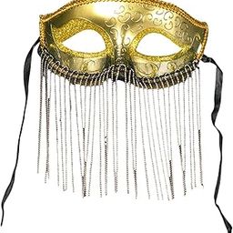 Eye Mask with Tassels Cosplay Half Mask for Women Men Prom Stage Performance Golden | Masks & Eye Masks | Accessories-27