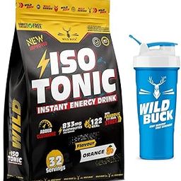 Wild Buck Isotonic Instant Energy Drink,Extended Workout Electrolyte Drink with Anabolic Stack 2:1:1 BCAA,Dextrose Monohydrate|833mg Electrolytes[32 Servings,Orange Flavor]Free Shaker,1000 grams-30