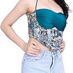 City Lights Halter Strap Corset Top | Teal & Multi-Color City Prints Corset Top | Regular Fit | Cotton Blend | Sleeveless | Casual wear | Gift for Wife, Girlfriend-image-41