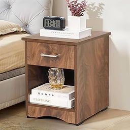 ABOUT SPACE Side Table, Bedside End Table with Drawer for Home Storage Organizer – Sofa Side Coffee Stand, Night Stand for Living Room Bedroom (Walnut L 35.5 x B 40 x H 45 cm)-image-32