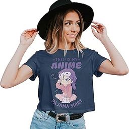 Women's Crop Top Kawaii Anime Pajama Shirt 100% Cotton-image-3