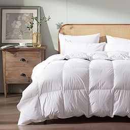Luxurious Goose Feather Down Comforter Cal King Size,All Season White Duvet Insert,Hotel Style Fluffy Bedding Comforter,750+ Fill Power,1200 TC,100% Organic Cotton Fabric with 8 Corner Tabs-picture-22