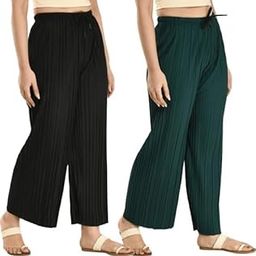 AALIT Women's Tailored Low Rise Palazzo Pants Combo (in, Alpha, XL, Black::Green)-image-27