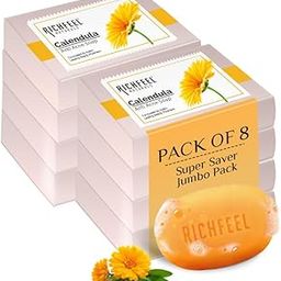 Richfeel Calendula Soap | Anti Acne Brightening Soap | Bath Soap for Men & Women | Soaps for Bath | TFM Grade 1 Soap | For Oily Skin | Fades Dark Spots | Gentle Exfoliation - 75Gm (Pack of 8)-3