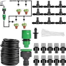 ORTIZA® Automatic Garden Watering System - Slow Drip Irrigation Kit with 10 Tee Connector - Garden Water Dripper for Plant with 10M Long Drip Irrigation Pipe Outdoor Lawn & Watering Equipment-30