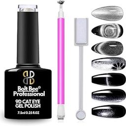 Brille Bee 9D Cat Eye Gel Nail Polish with Magnet Set – Quick-Drying, Glossy Finish, Non-Chipping & Smudge-Free Gel Polish (Double head silver, 7.5ml)-image-54