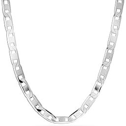 925 Sterling Silver BIS Hallmarked Italian 4 MM Diamond-Cut Solid Flat Mariner Link Chain Necklace for Men Women and Girls (16, 18, 20, 22, 24 Inches)-image-42