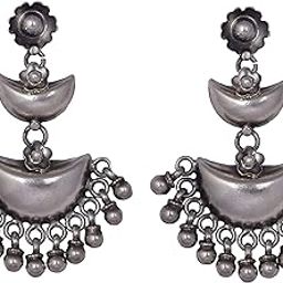 925 Sterling Silver Danglers, Mizoya Crescent Moon Layered Earrings, Well Stamped with 925, Jaipuri Statement Jewellery,Oxidized Silver Earrings, Gift for Her-image-31