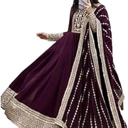 Girl's Fashion Hub's Wine Color (Purple) Anarkali Gown with Dupatta Set for Women | Anarkali Gown for Women Readymade | Gown for Women semi-Stitched | Gown for Women 2024-picture-12
