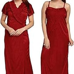 Women's Satin Nightwear Sleepwear Plain/Solid Nightwear Set Pack of 2-image-93