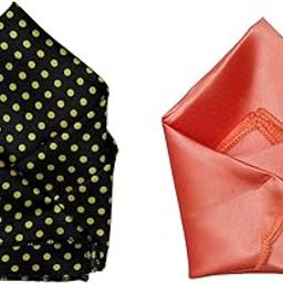 Set of 2 Pocket Squares – Black with Yellow Polka Dots & Peach Satin – Men’s Handkerchiefs for Suits and Blazers-15