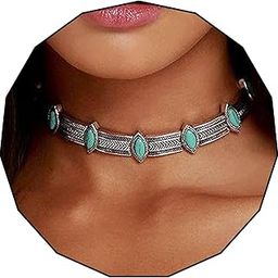 Turquoise Necklace Silver Short Necklace Choker Personalize Boho Necklace Jewelry for Women, Metal-image-11
