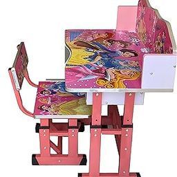 Toby Study Desk Chair Set for Kids with Drawer, Primary School Homework Desks, Printed Children's Writing Desks, Study Table with Chair for Boys and Girls with Adjustable Height (Pink)-5