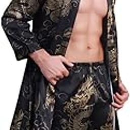 Men Silk Bathrobe Tiger Print Short Robes Set Satin Kimono 2 Piece Sleepwear-image-28