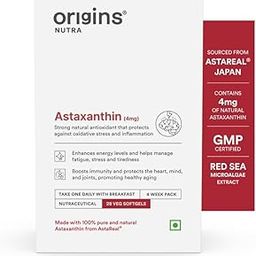 Origins Nutra Astaxanthin | Super Antioxidant, UV Protection, Heart, Skin & Eye Health, Joint Support | AstaReal® | GMP Certified| Non-GMO | For Men & Women| 28 Veg Softgel | 4 Weeks Pack-20