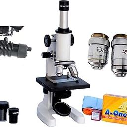 BEXCO Biology Student Compound Medical Microscope for Students 100x to 675x with 100 Blank Glass Slides, Brass objectives, Metal Body-25