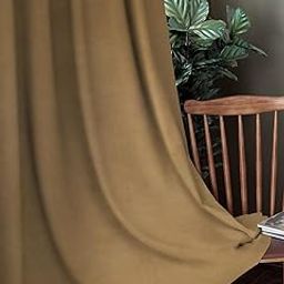 Home Sizzler 2 Pieces Thermal Insulated Solid Blackout Triple-Weave Grommet Polyester Curtains - 7 Feet Long, Beige-image-38