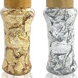 HUSAINI MART | 1 Golden foil Flake and 1 Silver foil Flake for Decorating Cake Borders and Other Sweets Baking Glitters (Silver Golden Pack of 2)-picture-18