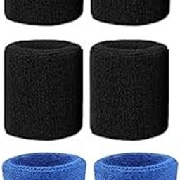 SwekshaCreations Wrist Sweat Band 3 inch for Work Out,Gym,Running, 3 Pairs (Blue,Black)-image-55