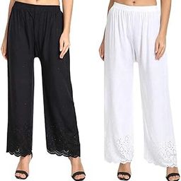 Women's Rayon Lucknow Chicken Work Embroidered Palazzos (FREE SIZE) Combo set of 2 pcs-image-93