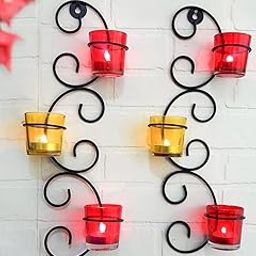 TIED RIBBONS Set of 2 Wall Hanging Tealight Candle Holder Metal Wall Sconce with Glass Cups - Decorations Items for Home - Decor - Gifts-image-23
