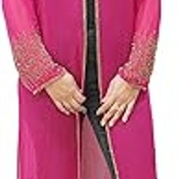 Women Polyester Blend Banded Collar Long Maxi Floor Length Front Open Embroidered Shrug-image-17