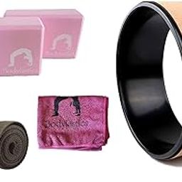 Bodylastics Cork Yoga Wheel with 2 High Density EVA Polyester Cotton Foam Blocks, Stretching Strap with D-Ring & Cooling Towel for Women and Men (Black/brown, 6ft, 13 Inches)-image-26