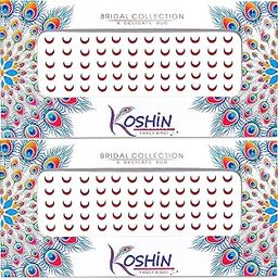 KOSHIN Red Color Half Moon Shape With Black Outline Small Size Per Bindi Height 5mm x Width 6mm Forehead Bindi For Girls Women Ladies - Red Chand Bindi Pack 2-picture-31