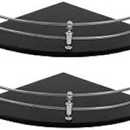 Shivam Steel Glass Corner Shelf for Bathroom and Kitchen Shelf Bathroom Accessories Glass Shelves - 7.5 X 7.5 Inches (Pack of 2, Black)-image-88