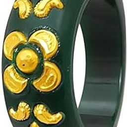 22KT (916) Yellow Gold Green Synthetic Pola Ring With Floral Embellishments For Women & Girls (Size 16)-image-34