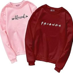Women's Cotton Round Neck Sweatshirt (W-SS-Bless-PK/Friend-MR-XXL_Pink-Maroon-image-52