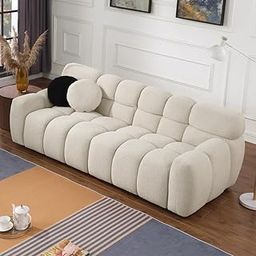 Dime Store Modern Tufted Cloud Sofa – Bouclé Teddy Fabric Couch with Wood Frame | Soft 3-Seater Lounge Sofa for Living Room or Studio (Beige)-image-52