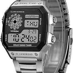 Digital Sports Square Black Dial Stainless Steel Strap Unisex Watch (Black Dial & Silver Colored Strap) -WCH53-picture-13
