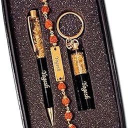 Customised Name Metal Rakhi Combo with Rudraksha, Pen & Keychain – Raksha Bandhan Gift Set for Brother-image-68