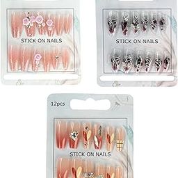 Press-On Nails Set, 36 Pieces, Decorative Stick-On Nails for Wedding and Party, Mixed Floral and Geometric Designs-image-27