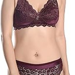 Soft Lycra Stretchable Bra Panty Set for Women, Non-Padded, Non-Wired, Seamed, Floral Print, Full Coverage, Lingerie Set, Maroon, Cup-B, Pack of 1, Size- 34-picture-30