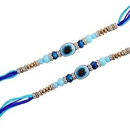 BLUE EVIL EYE RAKHI PACK OF 02 Pearl Bracelet Set Protect From Negative Energy for Brother Eco Friendly Rakhi-14