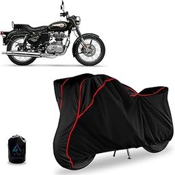 Y3H - Bike Body Cover Bullet 350 cc Full Body Cover with Waterproof, Dust Proof, UV Rays Protective, Tripple Stitching & Lightweight Two Wheeler Covers - Black with Waterproof Red Piping-27