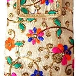 Avanti Creation Multicolor Floral Ethnic Embroidered Mobile Pouch Cover Purse Wallet with Waist Clip and Sling Belt for Saree-7