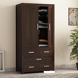 MANNAT ARTS Wooden 2 Door Wardrobe Organizer for Storage with 2 Drawer 5 Shelves with Locker Storage - Sheesham Wood Cupboard for Bedroom - Wooden Almirah Organizer for Clothes Storage (Design 52)-image-89