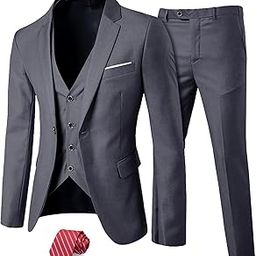Men's 3 Piece Suit Blazer Slim Fit One Button Notch Lapel Dress Business Wedding Party Jacket Vest Pants & Tie Set Dark Grey-image-77