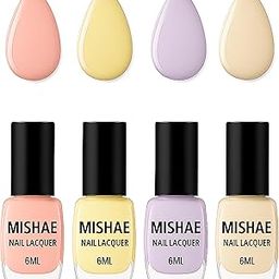 MISHAE Nail Polish Set for Women | 4 Shades – Light Pink, Pale Yellow, Pastel Lavender & Light Nude Beige | Quick Dry | Long Lasting | Chip Resistant | Gift Set | 6ml Each-image-91