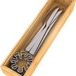 Drawer Organizer Bamboo Storage Box - for Kitchen Bathroom Office Desk Wooden Stackable Tray 12x3x2.5inch-21