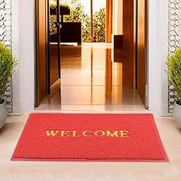 Welcome Door Mat for Home Entrance, Indoor Outdoor PVC Doormat (Red)-11