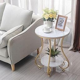BLOO MART Modern Bedside Cabinet Small Round Table MDF Top Metal Table Farmhouse Accent Coffee Table Sofa - Gold & White-14
