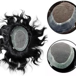 LeModish Golden Australian Mens Patch 100% Human Hair Toupee Wig For Men 0.03 ultra Thin Natural Skin PU Base Hair Replacement System 8x6" Straight hair pieces for men #1b Natural Black-image-12