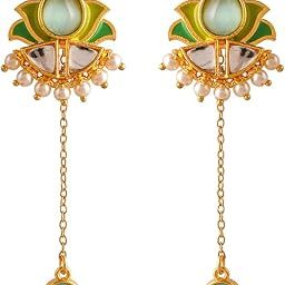 Forever More Green Stones and Pearls Enamelled Drop Earrings|Enamelled Earrings For Women|Wedding |Festive|Gift For Women|-33