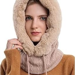 Winter Caps for Women Girls Knit Warm Woolen Hat with Neck Scarf Snow Proof Beanie Soft Fleece Velvet Fur Lined Monkey Hat for Outdoor Balaclava Hood-image-35